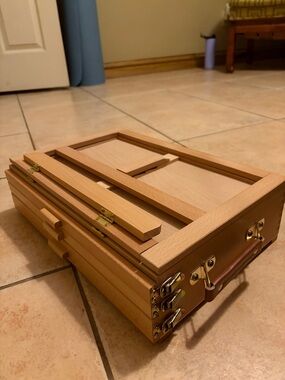 Wood Artist Storage Box with Brass Hardware - Natural Wood